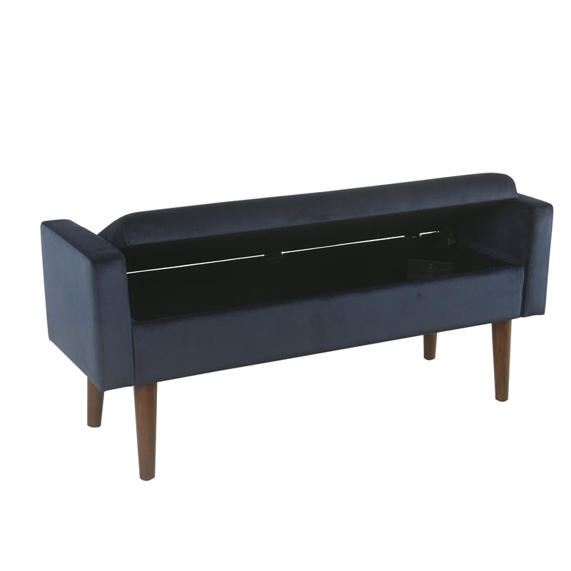 HomePop Fulton Modern Velvet Fabric Storage Bench in Dark Navy