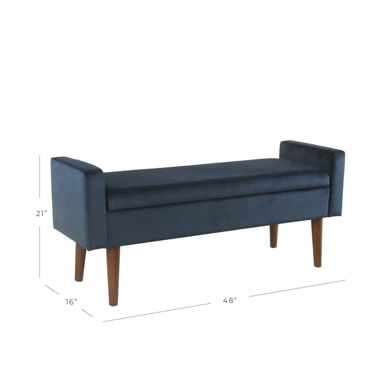 HomePop Fulton Modern Velvet Fabric Storage Bench in Dark Navy