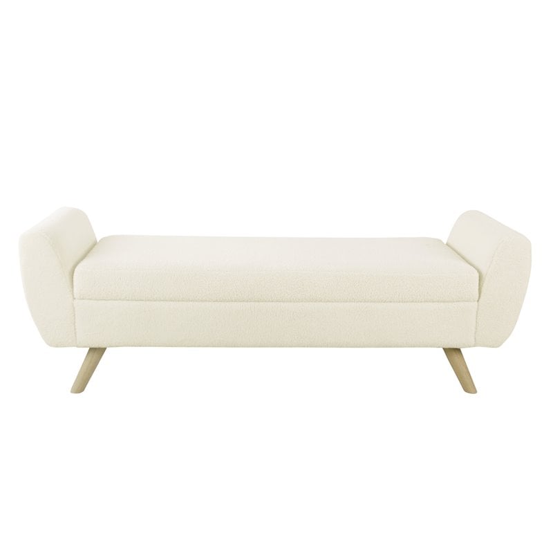 HomePop Sherpa Modern Fabric Storage Bench with Wood Legs in Cream