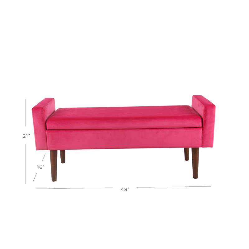 HomePop Fulton Modern Velvet Fabric Storage Bench in Pink Finish