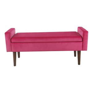 homepop fulton modern velvet fabric storage bench in pink finish