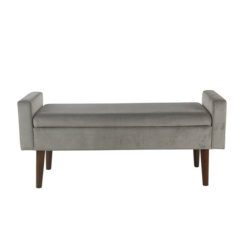 HomePop Fulton Modern Velvet Fabric Storage Bench in Gray Finish