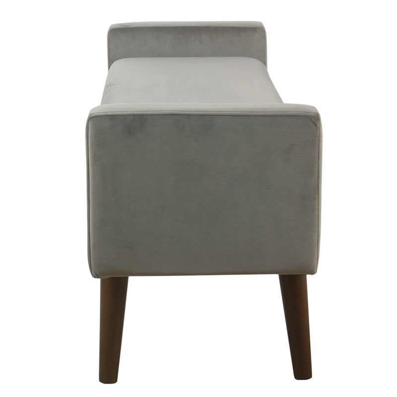 HomePop Fulton Modern Velvet Fabric Storage Bench in Gray Finish