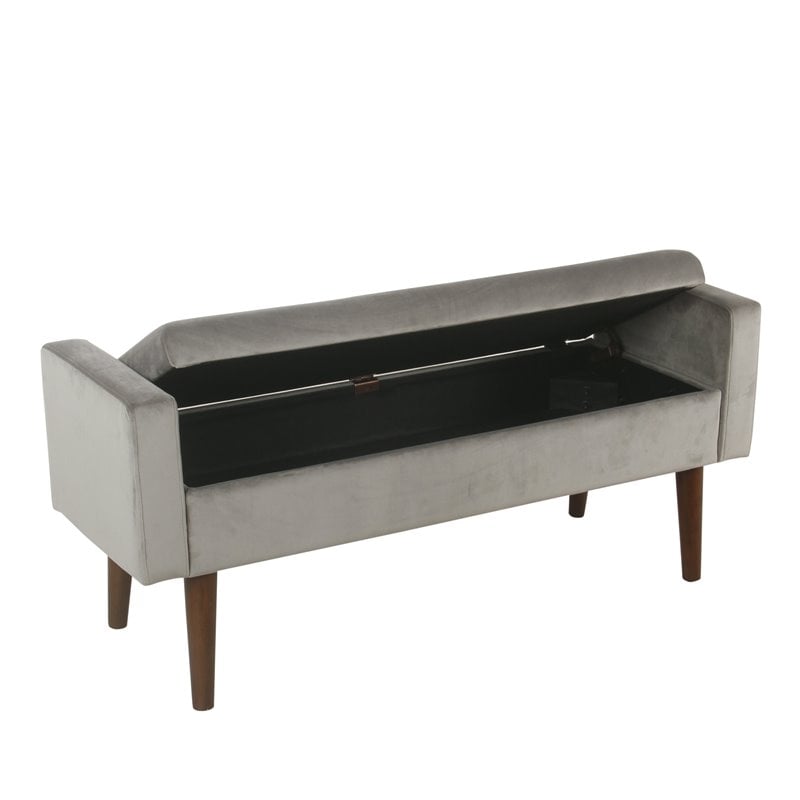 HomePop Fulton Modern Velvet Fabric Storage Bench in Gray Finish