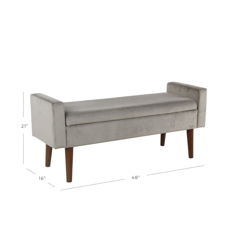HomePop Fulton Modern Velvet Fabric Storage Bench in Gray Finish