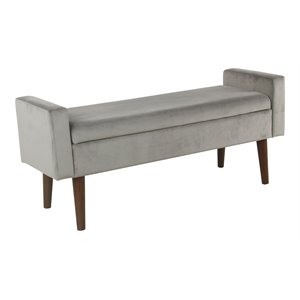 homepop fulton modern velvet fabric storage bench in gray finish
