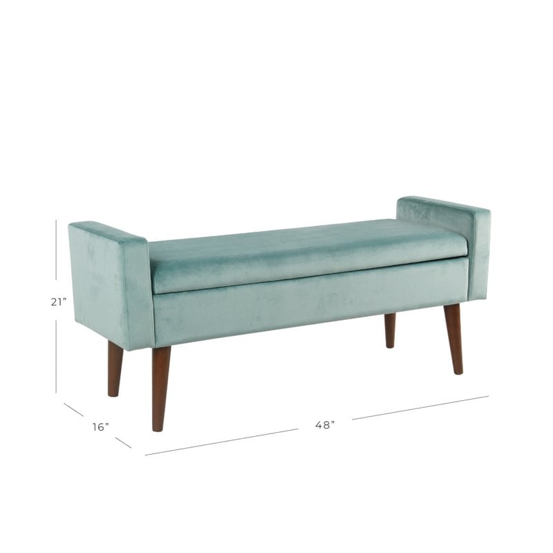 HomePop Fulton Modern Velvet Fabric Storage Bench in Aqua Blue