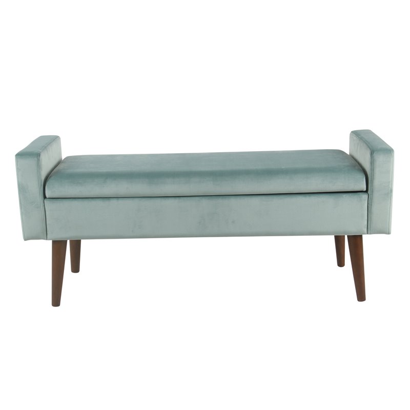 HomePop Fulton Modern Velvet Fabric Storage Bench in Aqua Blue