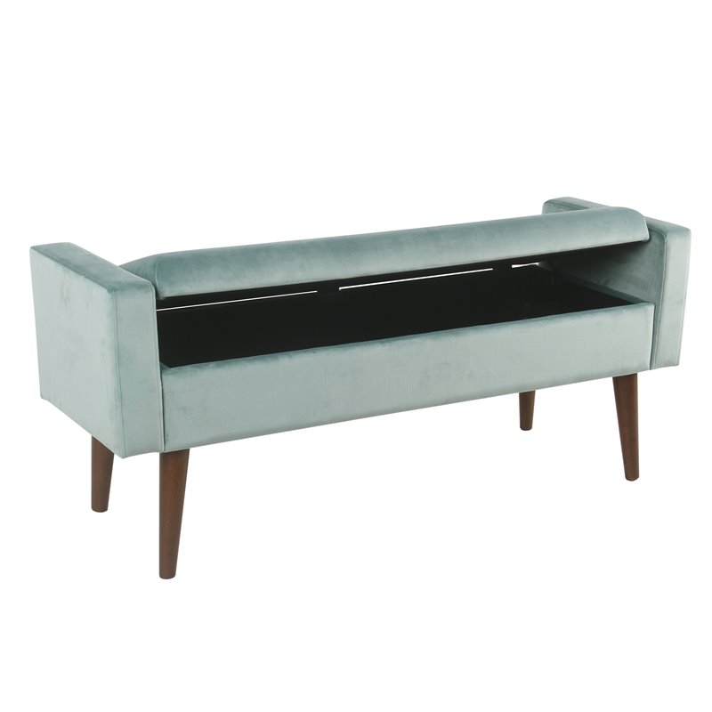 HomePop Fulton Modern Velvet Fabric Storage Bench in Aqua Blue