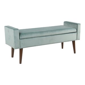 homepop fulton modern velvet fabric storage bench in aqua blue