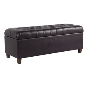 homepop macalester traditional faux leather storage bench in brown