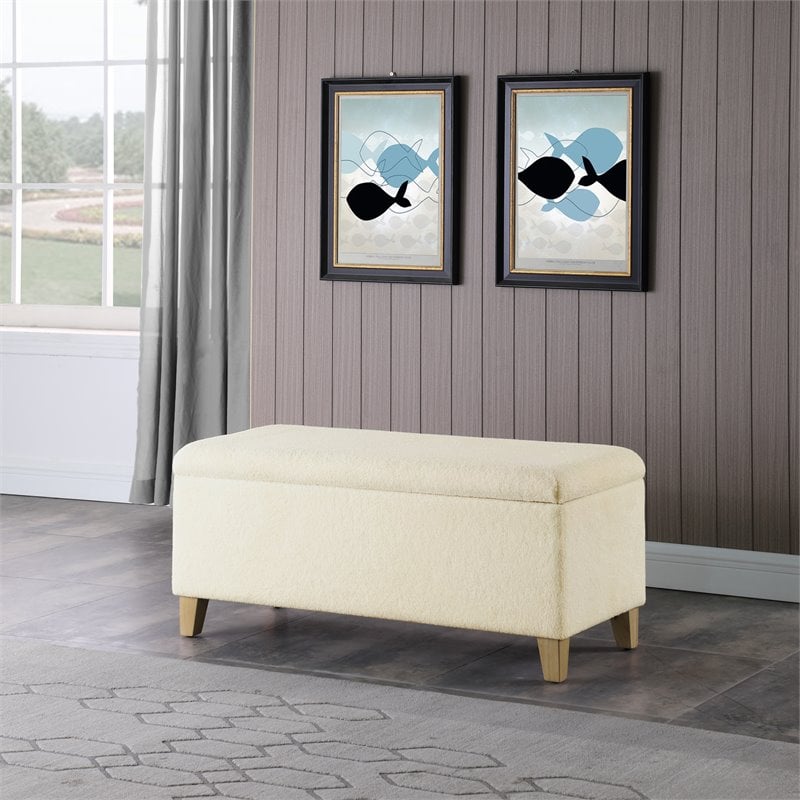 HomePop Sherpa Traditional Fabric Storage Bench in Cream Finish