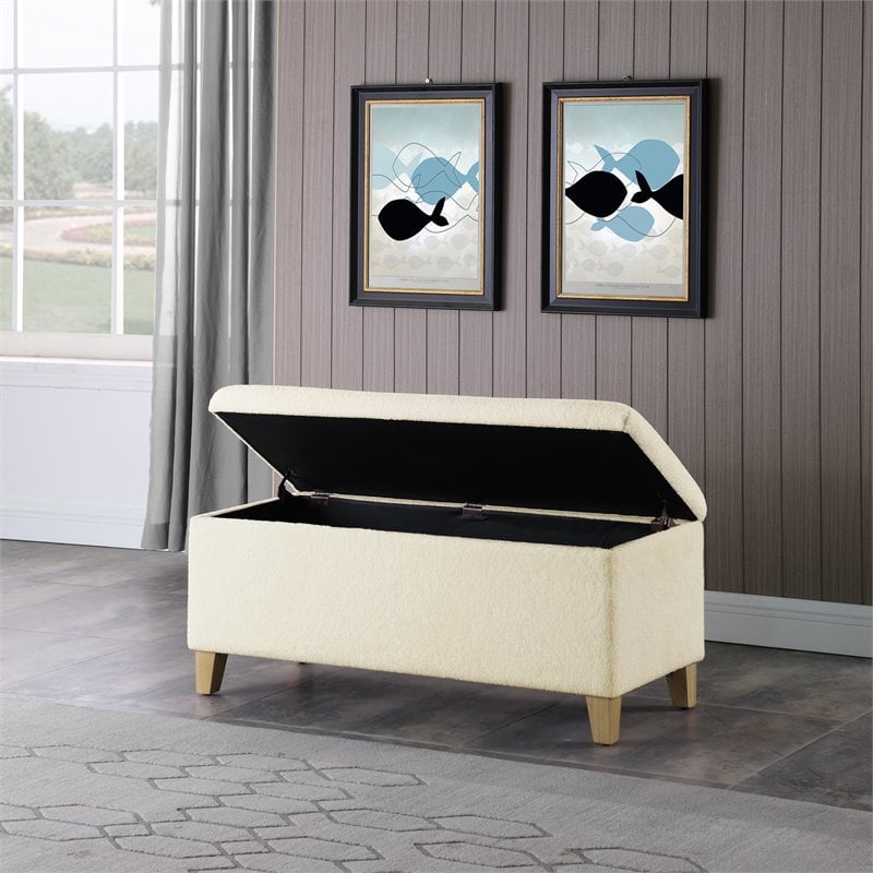 HomePop Sherpa Traditional Fabric Storage Bench in Cream Finish