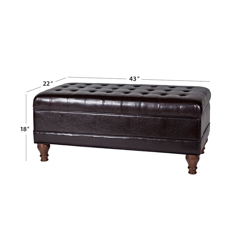 HomePop Traditional Faux Leather Large Storage Bench in Brown