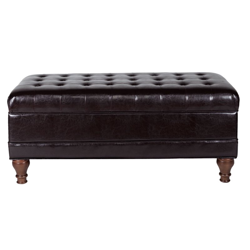 HomePop Traditional Faux Leather Large Storage Bench in Brown