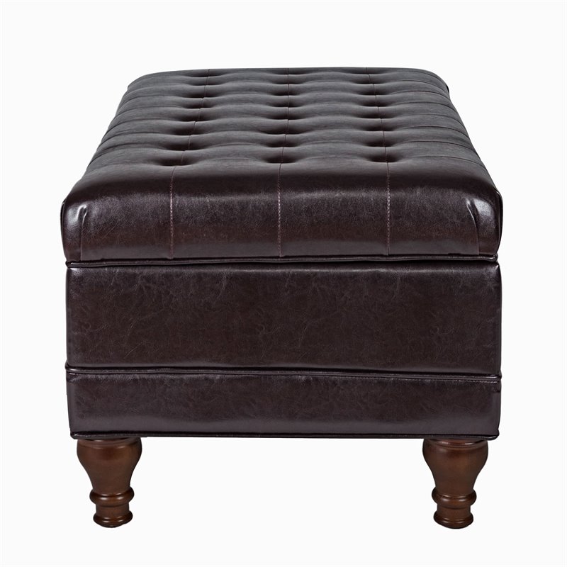 HomePop Traditional Faux Leather Large Storage Bench in Brown