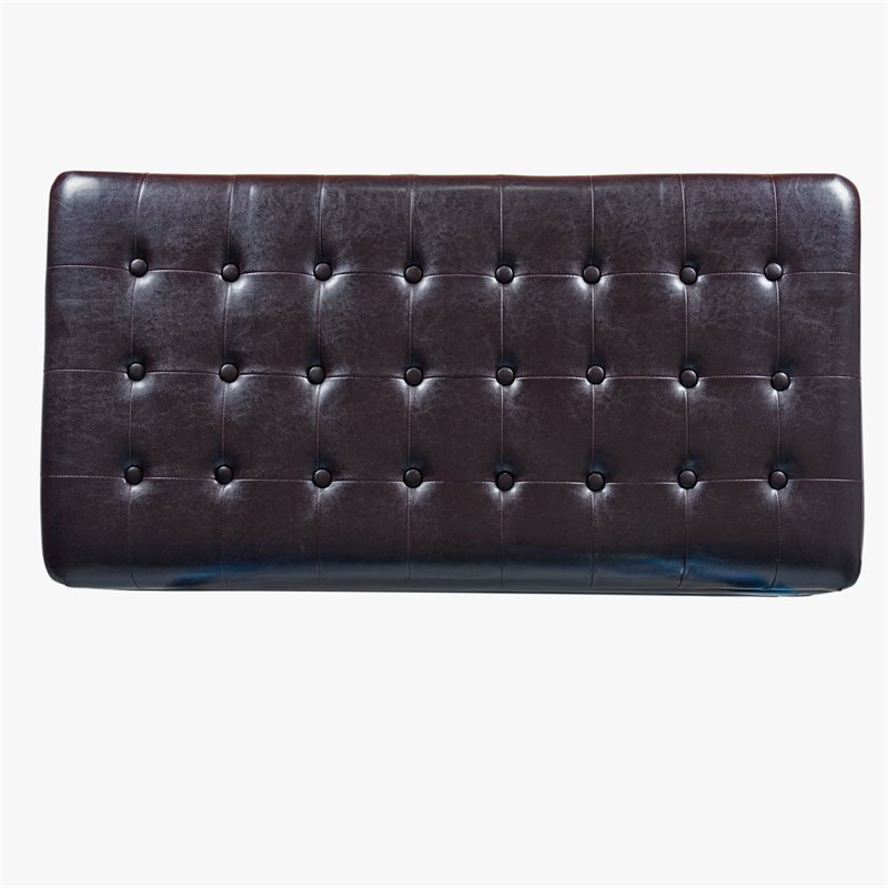 HomePop Traditional Faux Leather Large Storage Bench in Brown