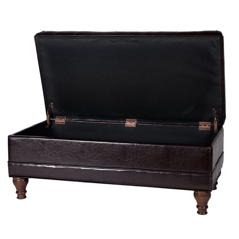 HomePop Traditional Faux Leather Large Storage Bench in Brown
