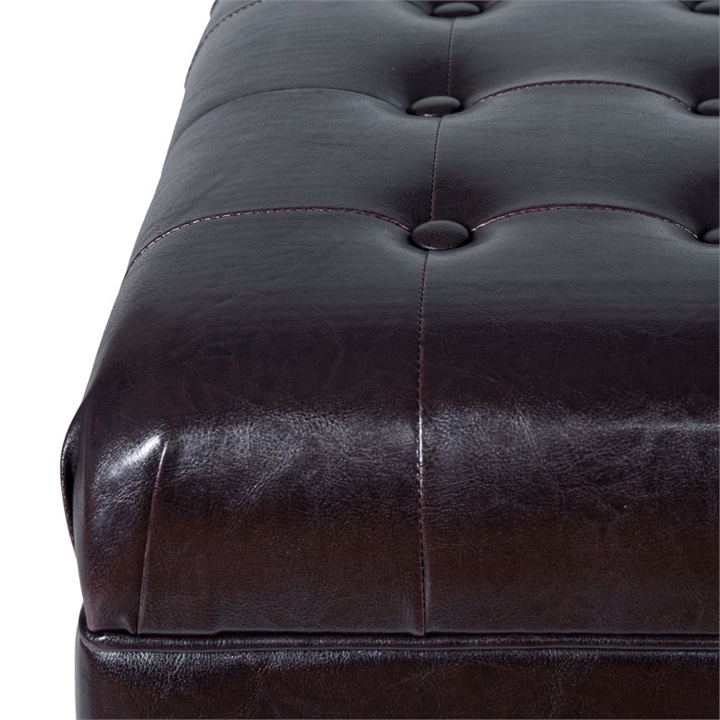 HomePop Traditional Faux Leather Large Storage Bench in Brown