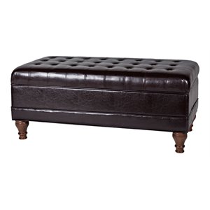 homepop traditional faux leather large storage bench in brown