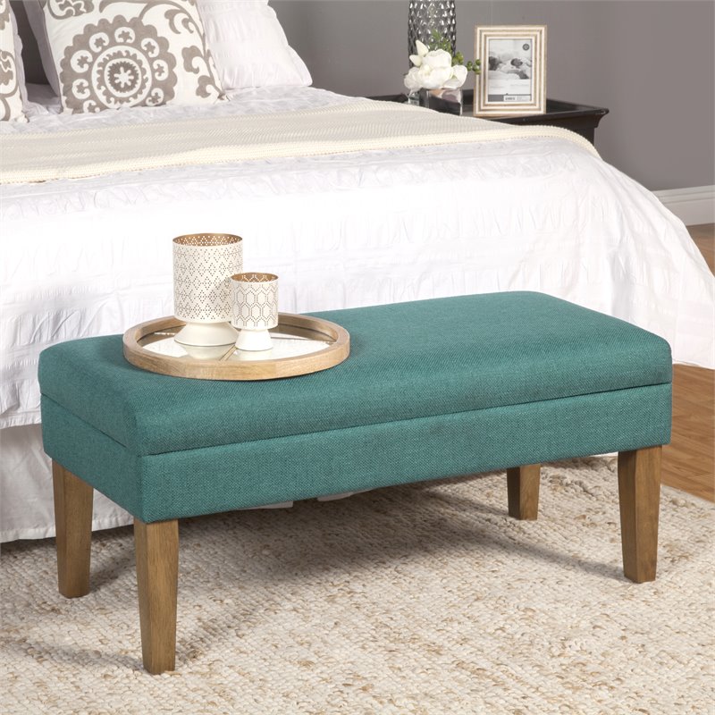 HomePop Transitional Fabric Textured Decorative Storage Bench in Teal Blue