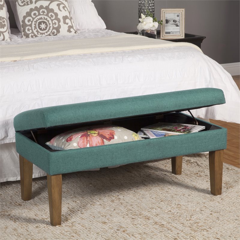 HomePop Transitional Fabric Textured Decorative Storage Bench in Teal Blue