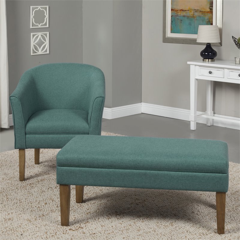 HomePop Transitional Fabric Textured Decorative Storage Bench in Teal Blue