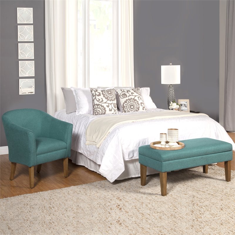 HomePop Transitional Fabric Textured Decorative Storage Bench in Teal Blue