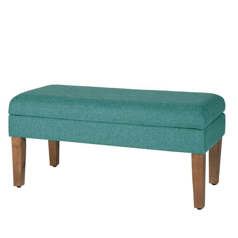HomePop Transitional Fabric Textured Decorative Storage Bench in Teal Blue
