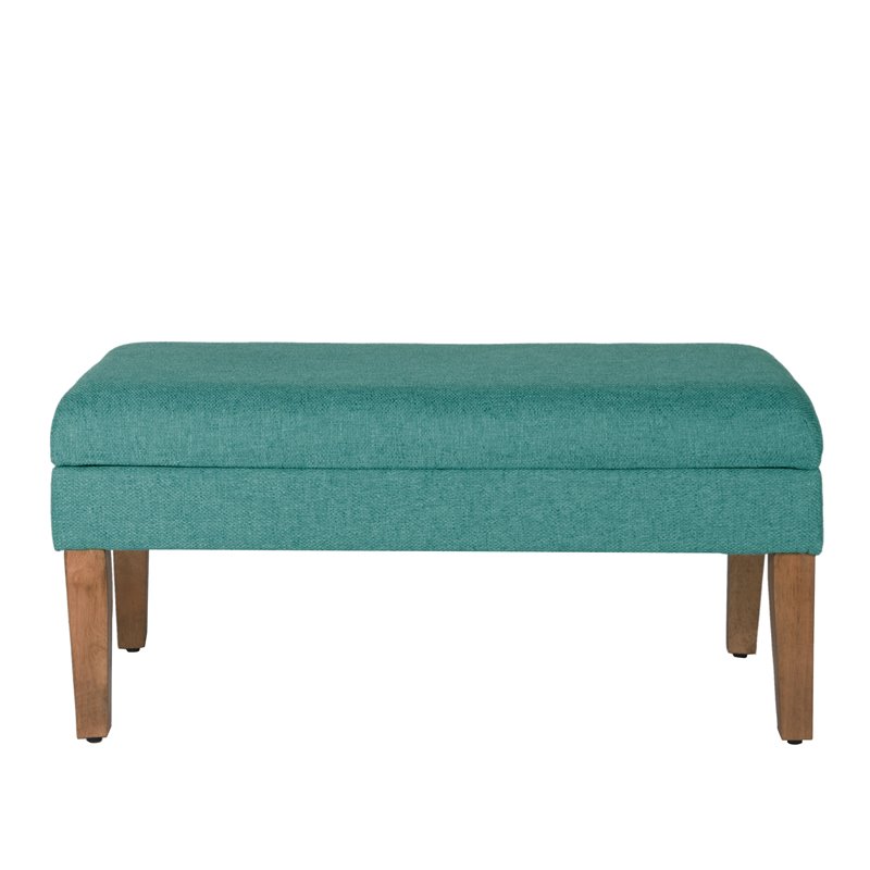 HomePop Transitional Fabric Textured Decorative Storage Bench in Teal Blue