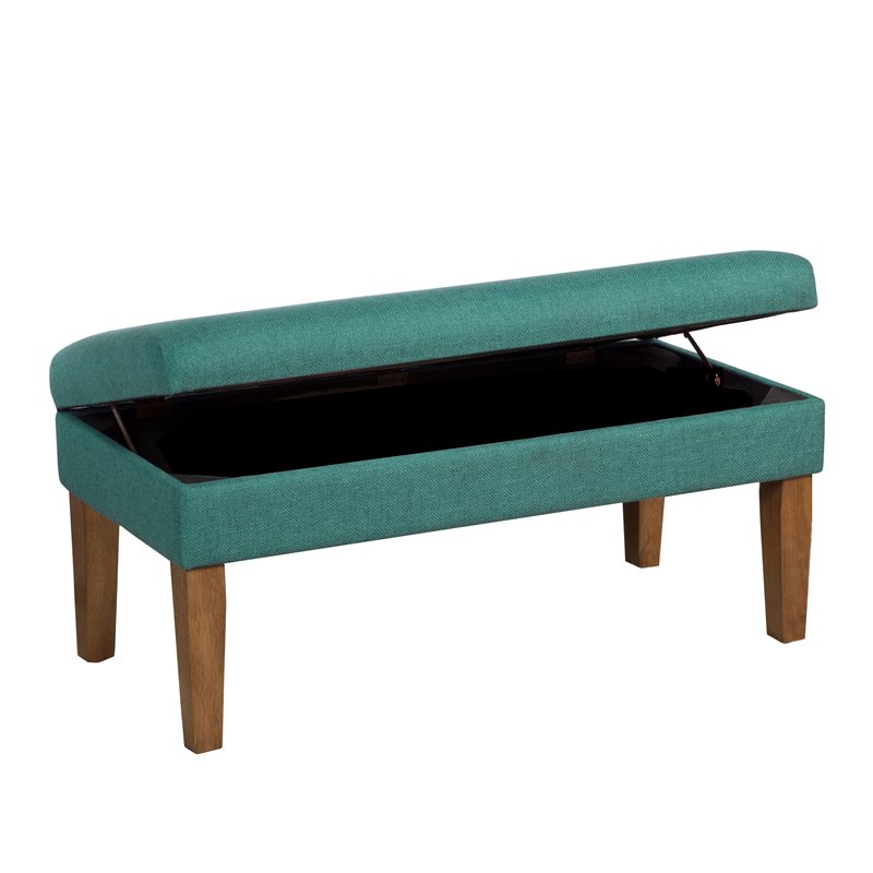 HomePop Transitional Fabric Textured Decorative Storage Bench in Teal Blue