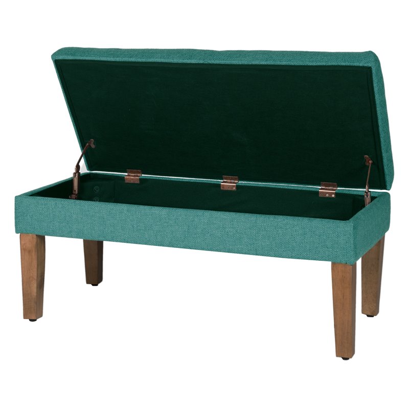 HomePop Transitional Fabric Textured Decorative Storage Bench in Teal Blue