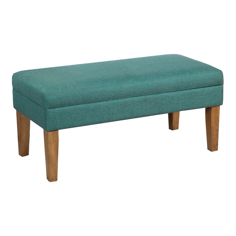 HomePop Transitional Fabric Textured Decorative Storage Bench in Teal Blue