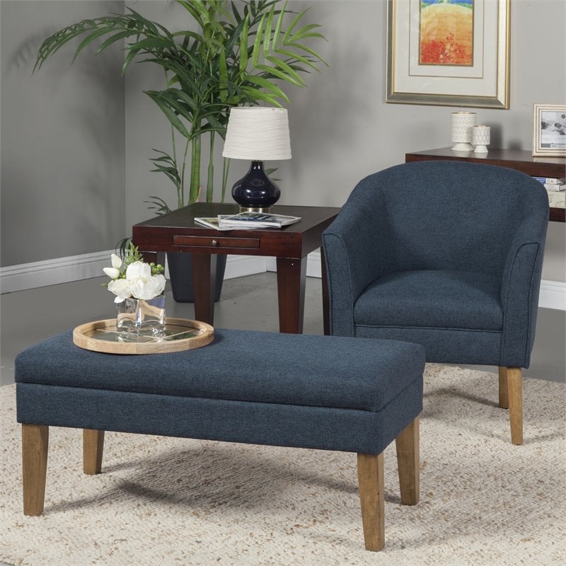 HomePop Transitional Fabric Textured Decorative Storage Bench in Blue