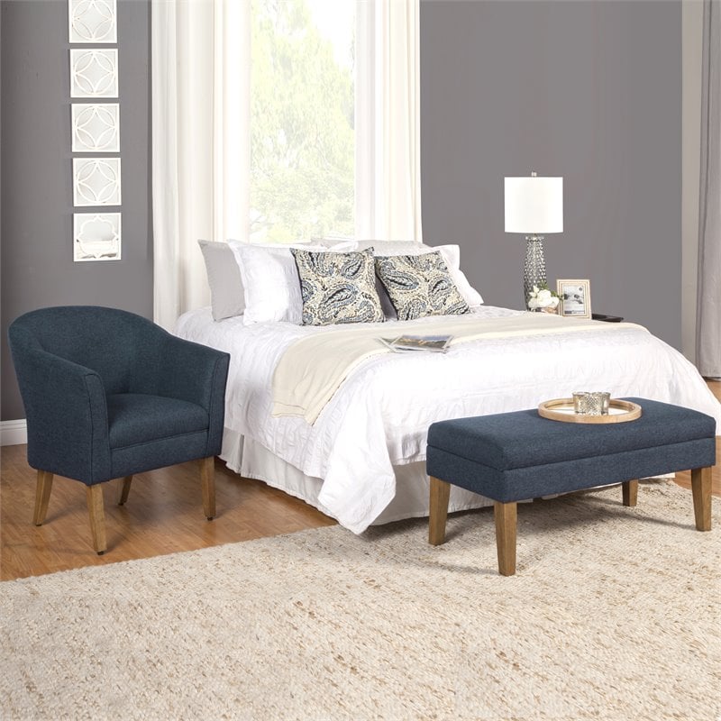 HomePop Transitional Fabric Textured Decorative Storage Bench in Blue