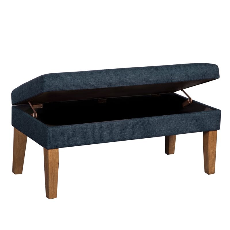 HomePop Transitional Fabric Textured Decorative Storage Bench in Blue