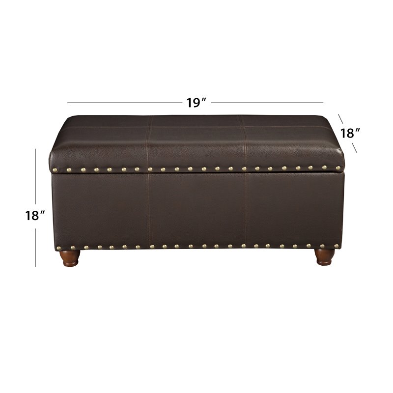 HomePop Traditional Faux Leather Storage Cocktail Bench in Brown