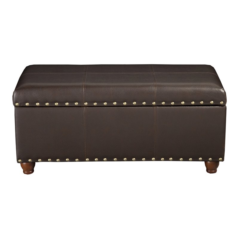 HomePop Traditional Faux Leather Storage Cocktail Bench in Brown