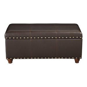 homepop traditional faux leather storage cocktail bench in brown