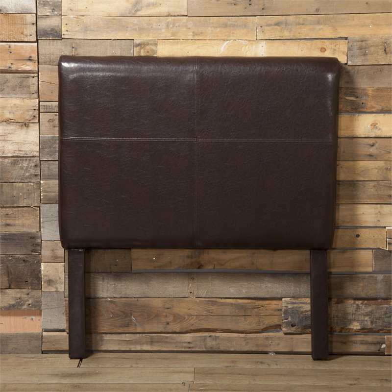 HomePop Transitional Faux Leather Fabric Twin Headboard in Brown