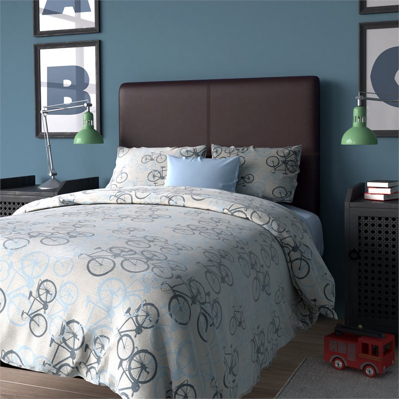HomePop Transitional Faux Leather Fabric Twin Headboard in Brown