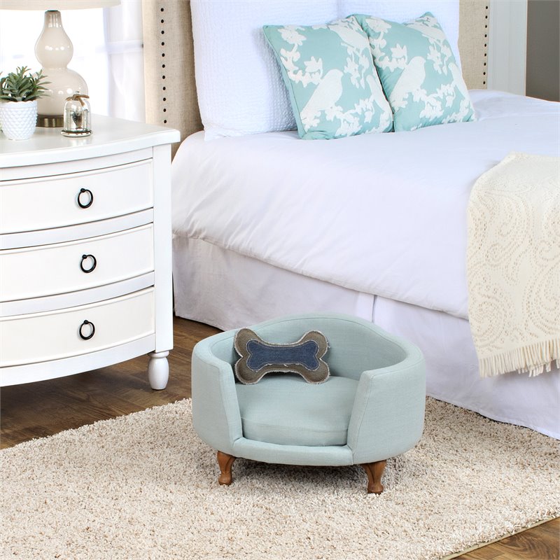 HomePop Traditional Fabric Decorative Pet Bed Curved Mini Love Seat in Teal
