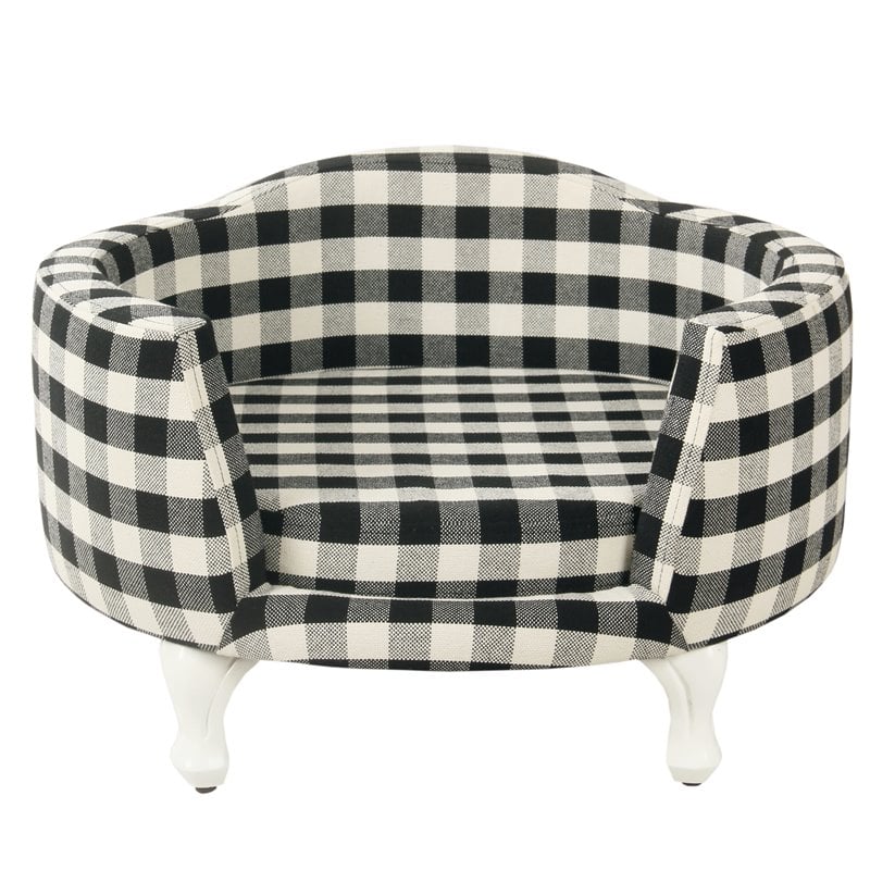 HomePop Traditional Cotton Plaid Pattern Decorative Pet Bed in Mini Black