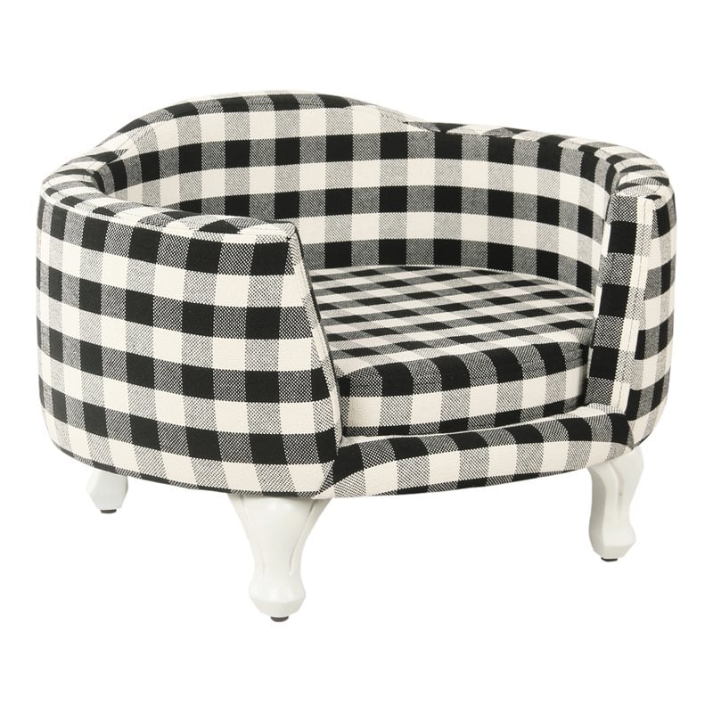 HomePop Traditional Cotton Plaid Pattern Decorative Pet Bed in Mini Black