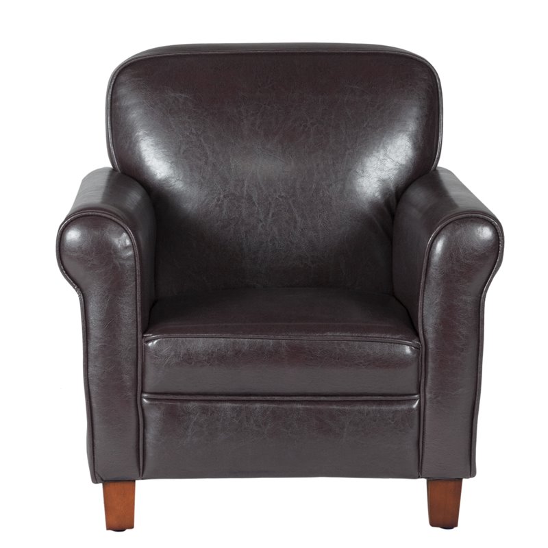 HomePop Transitional Faux Leather Accent Chair with Rolled Arms in Brown