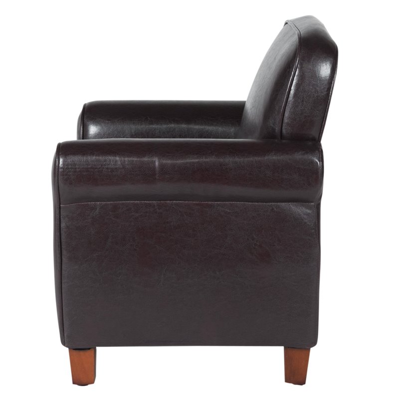 HomePop Transitional Faux Leather Accent Chair with Rolled Arms in Brown
