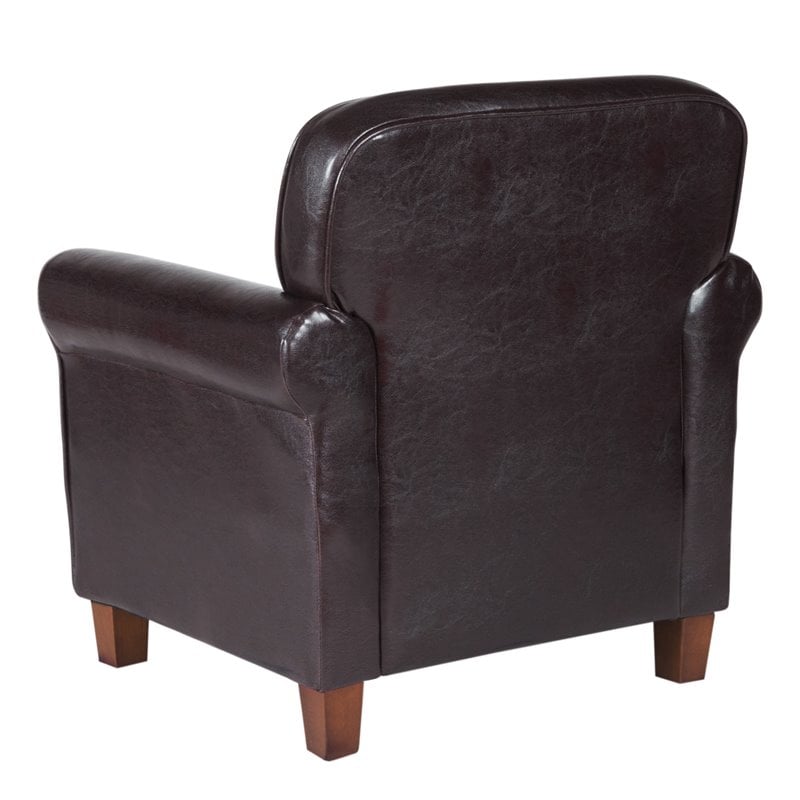 HomePop Transitional Faux Leather Accent Chair with Rolled Arms in Brown