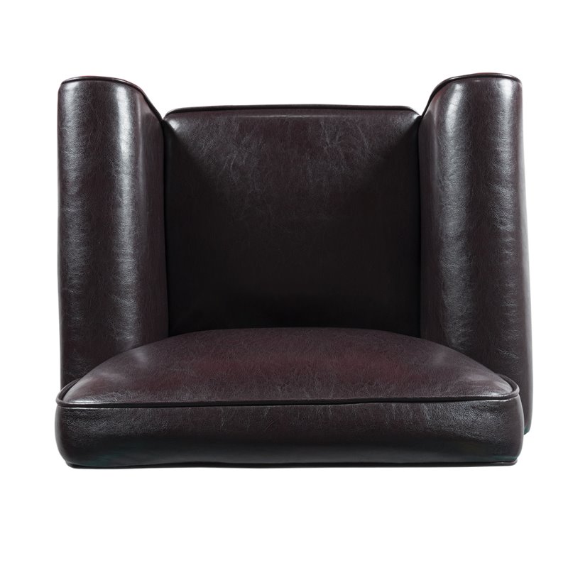 HomePop Transitional Faux Leather Accent Chair with Rolled Arms in Brown