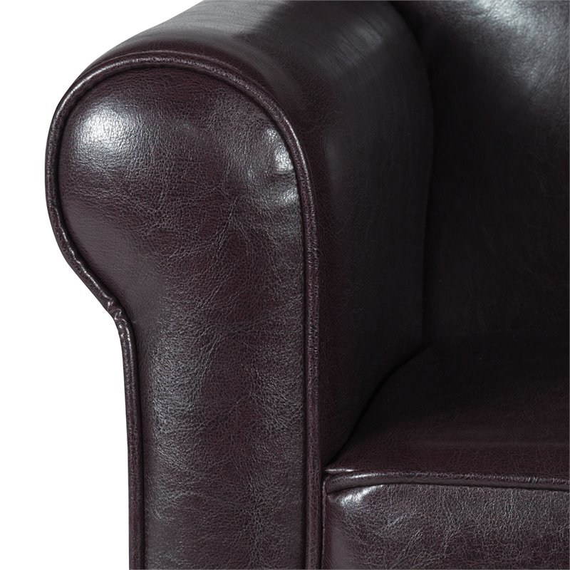 HomePop Transitional Faux Leather Accent Chair with Rolled Arms in Brown