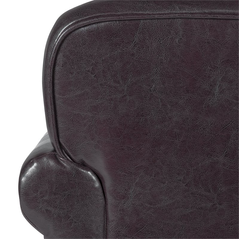 HomePop Transitional Faux Leather Accent Chair with Rolled Arms in Brown